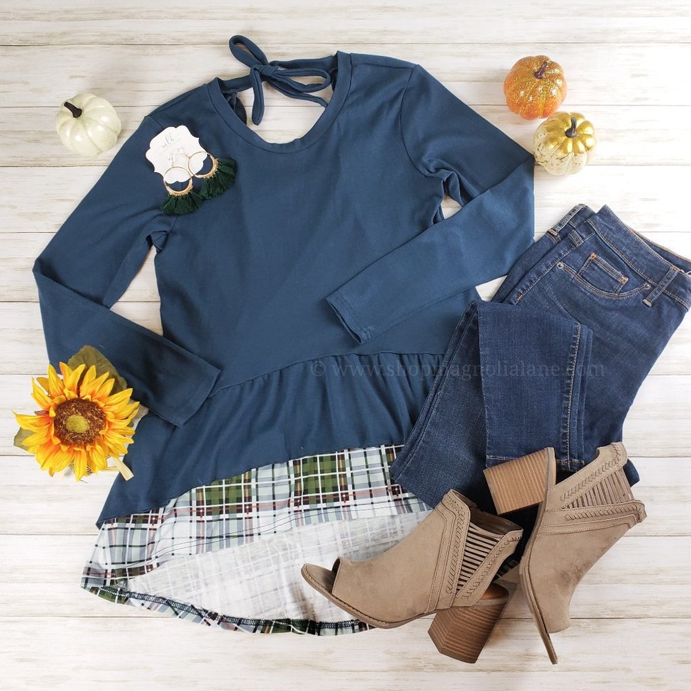 {Unbranded} High-Low Long Sleeve Plaid Ruffle Top